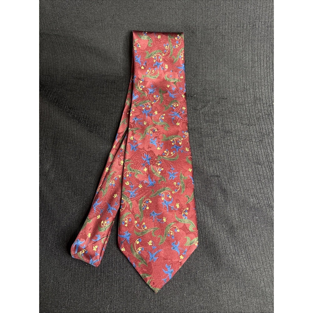Christian Dior Men's Tie Burgundy, Ivory/Paisley, 3" Width, 55" Length